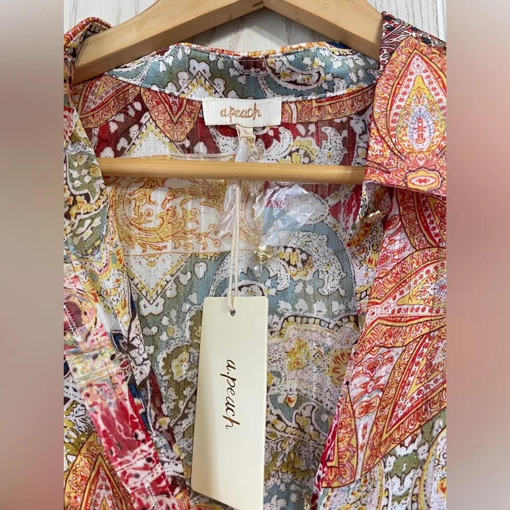 A Peach Masala Paisley Flower Design Trouser Set Size Large NWT - Picture 12 of 13